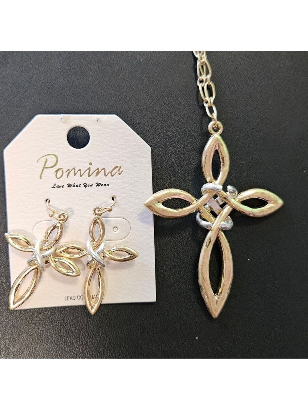 Gold-Tone Celtic Knot Cross Necklace with Matching Earrings